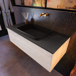 MONDIAZ ERIN 100cm badmeubel onderkast kleur Light_brown_grey met 1 lade. Wastafel RIDGE midden 0 kraangaten kleur Urban.