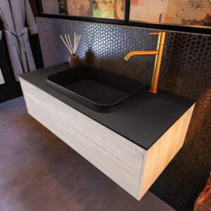 MONDIAZ ERIN 100cm badmeubel onderkast kleur Light_brown_grey met 1 lade. Wastafel RIDGE midden 1 kraangat kleur Urban.