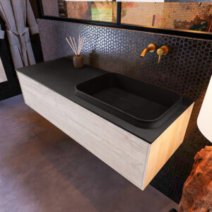 MONDIAZ ERIN 120cm badmeubel onderkast kleur Light_brown_grey met 1 lade. Wastafel RIDGE rechts 0 kraangaten kleur Urban.