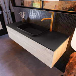 MONDIAZ ERIN 120cm badmeubel onderkast kleur Light_brown_grey met 1 lade. Wastafel RIDGE midden 1 kraangat kleur Urban.