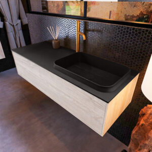 MONDIAZ ERIN 120cm badmeubel onderkast kleur Light_brown_grey met 1 lade. Wastafel RIDGE rechts 1 kraangat kleur Urban.
