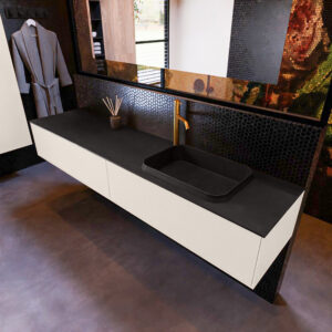 MONDIAZ ERIN 200cm badmeubel onderkast kleur Linen met 2 lades. Wastafel RIDGE rechts 1 kraangat kleur Urban.