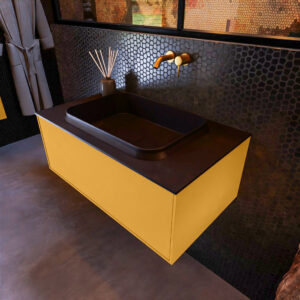MONDIAZ ERIN 80cm badmeubel onderkast kleur Ocher met 1 lade. Wastafel RIDGE midden 0 kraangaten kleur Urban.