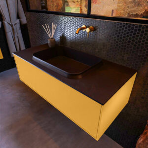 MONDIAZ ERIN 100cm badmeubel onderkast kleur Ocher met 1 lade. Wastafel RIDGE midden 0 kraangaten kleur Urban.