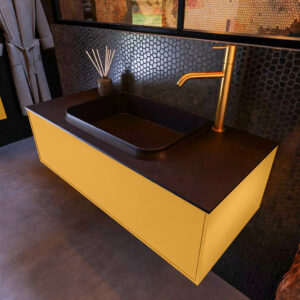MONDIAZ ERIN 100cm badmeubel onderkast kleur Ocher met 1 lade. Wastafel RIDGE midden 1 kraangat kleur Urban.