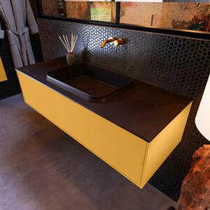 MONDIAZ ERIN 120cm badmeubel onderkast kleur Ocher met 1 lade. Wastafel RIDGE midden 0 kraangaten kleur Urban.
