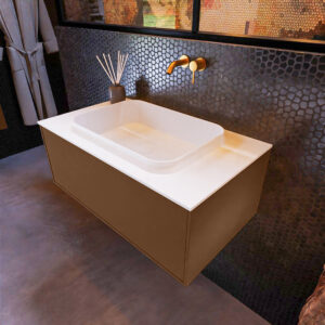 MONDIAZ ERIN 80cm badmeubel onderkast kleur Rust met 1 lade. Wastafel RIDGE midden 0 kraangaten kleur Talc.