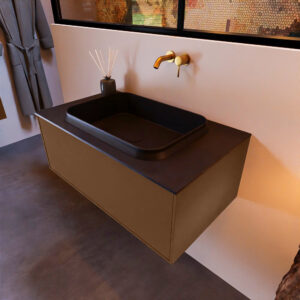 MONDIAZ ERIN 80cm badmeubel onderkast kleur Rust met 1 lade. Wastafel RIDGE midden 0 kraangaten kleur Urban.