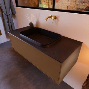 MONDIAZ ERIN 100cm badmeubel onderkast kleur Rust met 1 lade. Wastafel RIDGE midden 0 kraangaten kleur Urban.