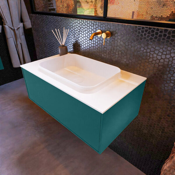MONDIAZ ERIN 80cm badmeubel onderkast kleur Smag met 1 lade. Wastafel RIDGE midden 0 kraangaten kleur Talc.
