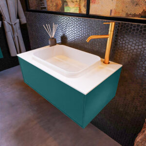 MONDIAZ ERIN 80cm badmeubel onderkast kleur Smag met 1 lade. Wastafel RIDGE midden 1 kraangat kleur Talc.