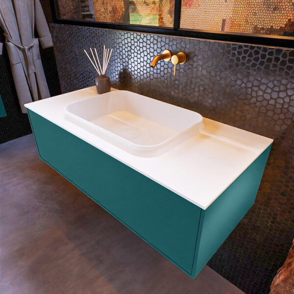 MONDIAZ ERIN 100cm badmeubel onderkast kleur Smag met 1 lade. Wastafel RIDGE midden 0 kraangaten kleur Talc.