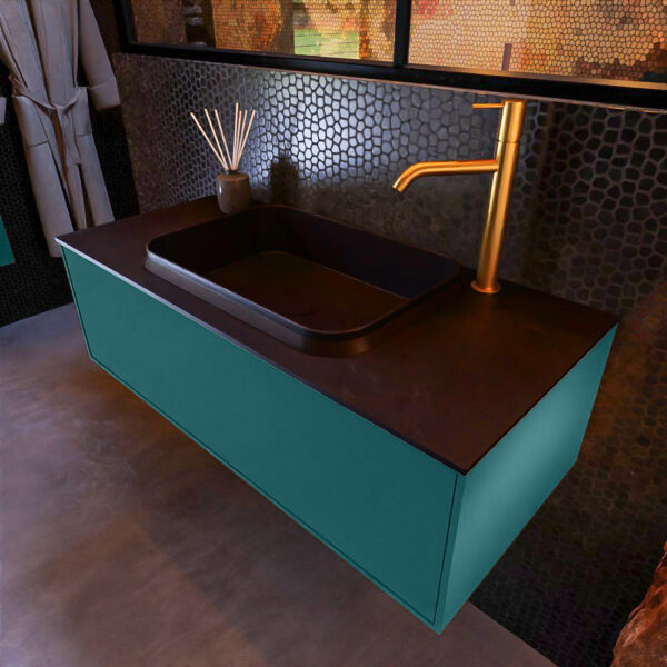 MONDIAZ ERIN 100cm badmeubel onderkast kleur Smag met 1 lade. Wastafel RIDGE midden 1 kraangat kleur Urban.