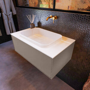 MONDIAZ ERIN 80cm badmeubel onderkast kleur Smoke met 1 lade. Wastafel RIDGE midden 0 kraangaten kleur Talc.