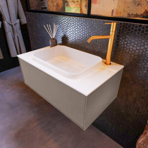 MONDIAZ ERIN 80cm badmeubel onderkast kleur Smoke met 1 lade. Wastafel RIDGE midden 1 kraangat kleur Talc.
