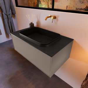 MONDIAZ ERIN 80cm badmeubel onderkast kleur Smoke met 1 lade. Wastafel RIDGE midden 0 kraangaten kleur Urban.