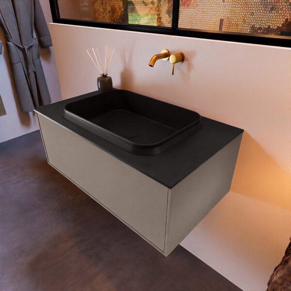 MONDIAZ ERIN 80cm badmeubel onderkast kleur Smoke met 1 lade. Wastafel RIDGE midden 0 kraangaten kleur Urban.