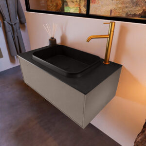 MONDIAZ ERIN 80cm badmeubel onderkast kleur Smoke met 1 lade. Wastafel RIDGE midden 1 kraangat kleur Urban.