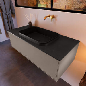 MONDIAZ ERIN 100cm badmeubel onderkast kleur Smoke met 1 lade. Wastafel RIDGE midden 0 kraangaten kleur Urban.