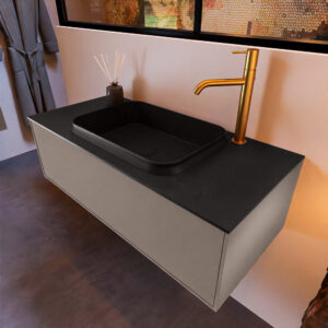 MONDIAZ ERIN 100cm badmeubel onderkast kleur Smoke met 1 lade. Wastafel RIDGE midden 1 kraangat kleur Urban.