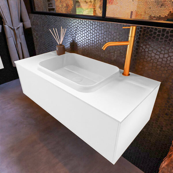 MONDIAZ ERIN 100cm badmeubel onderkast kleur Talc met 1 lade. Wastafel RIDGE midden 1 kraangat kleur Talc.