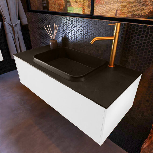 MONDIAZ ERIN 100cm badmeubel onderkast kleur Talc met 1 lade. Wastafel RIDGE midden 1 kraangat kleur Urban.