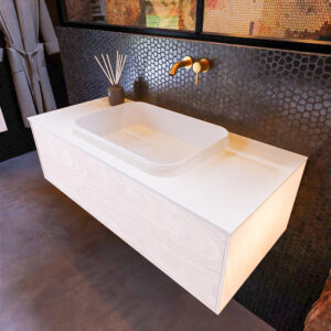MONDIAZ ERIN 100cm badmeubel onderkast kleur Underlayment met 1 lade. Wastafel RIDGE midden 0 kraangaten kleur Talc.