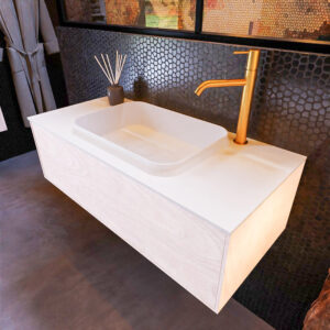 MONDIAZ ERIN 100cm badmeubel onderkast kleur Underlayment met 1 lade. Wastafel RIDGE midden 1 kraangat kleur Talc.