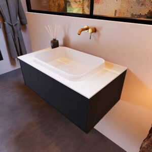 MONDIAZ ERIN 80cm badmeubel onderkast kleur Urban met 1 lade. Wastafel RIDGE midden 0 kraangaten kleur Talc.