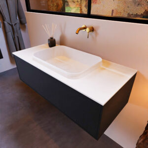 MONDIAZ ERIN 100cm badmeubel onderkast kleur Urban met 1 lade. Wastafel RIDGE midden 0 kraangaten kleur Talc.