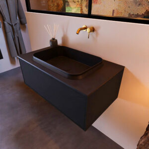 MONDIAZ ERIN 80cm badmeubel onderkast kleur Urban met 1 lade. Wastafel RIDGE midden 0 kraangaten kleur Urban.