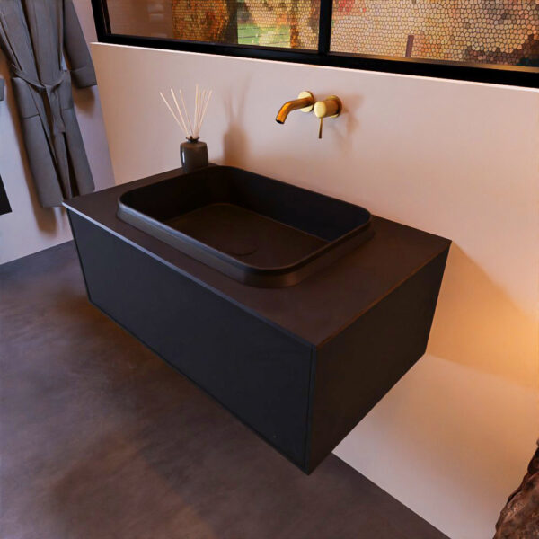 MONDIAZ ERIN 80cm badmeubel onderkast kleur Urban met 1 lade. Wastafel RIDGE midden 0 kraangaten kleur Urban.