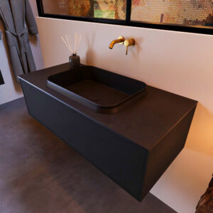 MONDIAZ ERIN 100cm badmeubel onderkast kleur Urban met 1 lade. Wastafel RIDGE midden 0 kraangaten kleur Urban.
