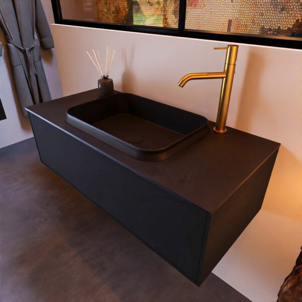 MONDIAZ ERIN 100cm badmeubel onderkast kleur Urban met 1 lade. Wastafel RIDGE midden 1 kraangat kleur Urban.