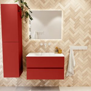 MONDIAZ VICA 80cm badmeubel onderkast Fire 2 lades. Wastafel CLOUD midden zonder kraangat, kleur Talc met spiegel LED.