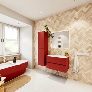 MONDIAZ VICA 80cm badmeubel onderkast Fire 2 lades. Wastafel CLOUD midden zonder kraangat, kleur Talc met spiegel LED.