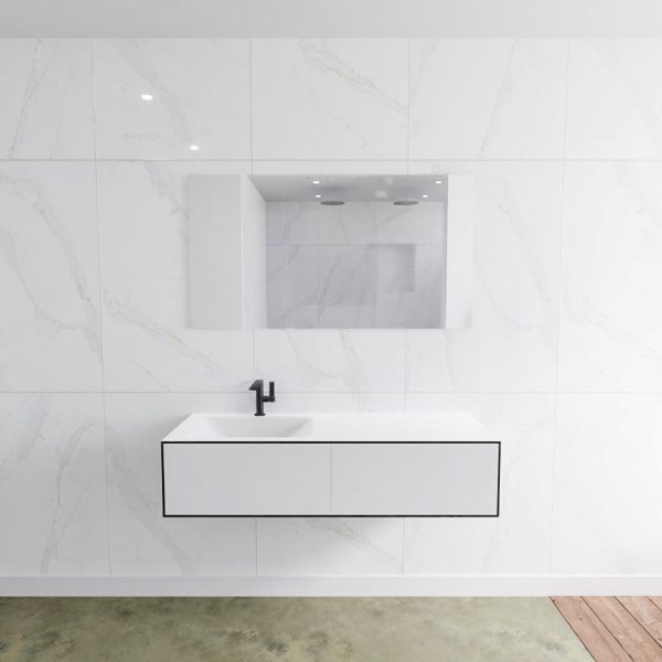 MONDIAZ LAGOM 130 badmeubel solid surface urban 2 lades CLOUD links 1 kraangat