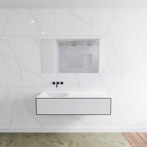 MONDIAZ LAGOM 130 badmeubel solid surface urban 2 lades CLOUD links 0 kraangaten