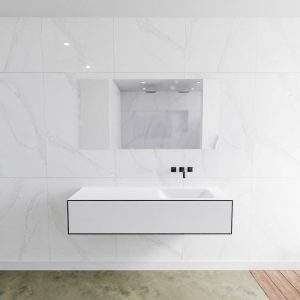 MONDIAZ LAGOM 140 badmeubel solid surface urban 1 lade CLOUD rechts 0 kraangaten