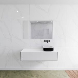 MONDIAZ LAGOM 120 badmeubel solid surface urban 2 lades BINX rechts 0 kraangaten