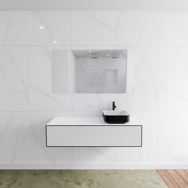 MONDIAZ LAGOM 130 badmeubel solid surface urban 1 lades BINX rechts 1 kraangat