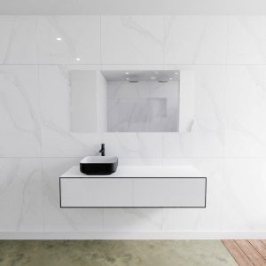 MONDIAZ LAGOM 140 badmeubel solid surface urban 2 lades BINX links 1 kraangat