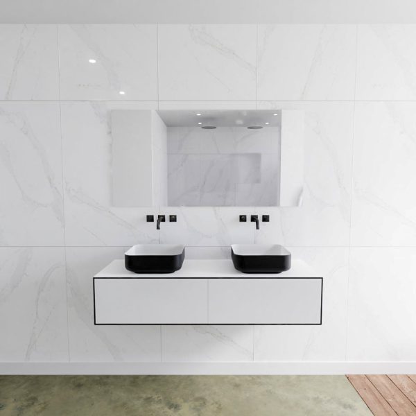 MONDIAZ LAGOM 140 badmeubel solid surface urban 2 lades BINX dubbel 0 kraangaten