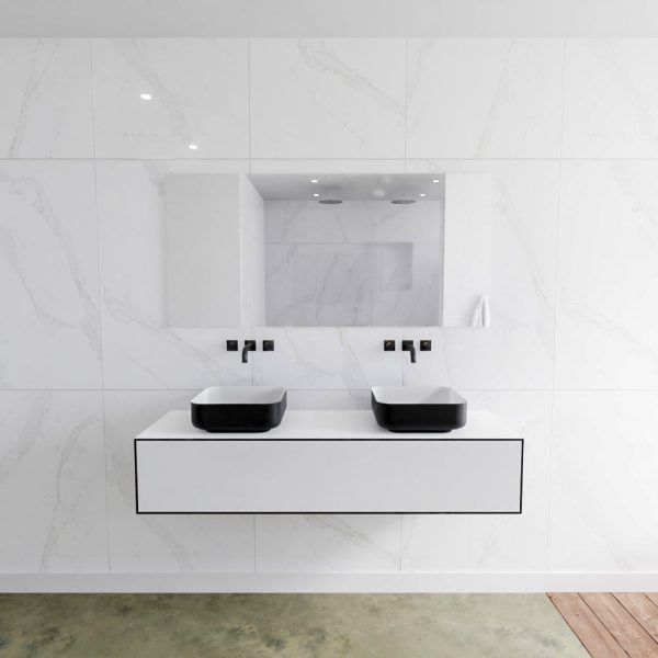 MONDIAZ LAGOM 150 badmeubel solid surface urban 1 lades BINX dubbel 0 kraangaten