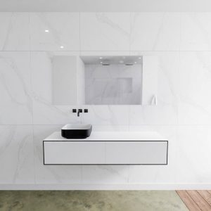 MONDIAZ LAGOM 150 badmeubel solid surface urban 2 lades BINX links 0 kraangaten