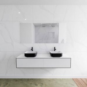 MONDIAZ LAGOM 160 badmeubel solid surface urban 2 lades BINX dubbel 2 kraangaten