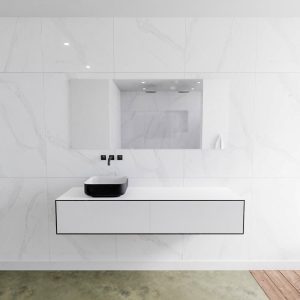 MONDIAZ LAGOM 160 badmeubel solid surface urban 2 lades BINX links 0 kraangaten