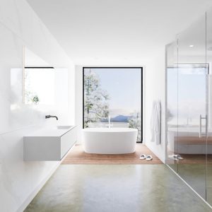 MONDIAZ LAGOM 120 badmeubel solid surface urban 1 lade CLOUD rechts 0 kraangaten