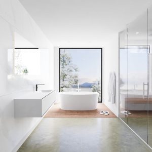 MONDIAZ LAGOM 140 badmeubel solid surface urban 1 lade CLOUD rechts 1 kraangat