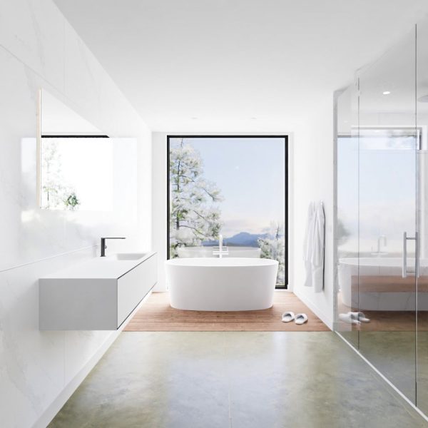 MONDIAZ LAGOM 140 badmeubel solid surface urban 1 lade CLOUD rechts 1 kraangat